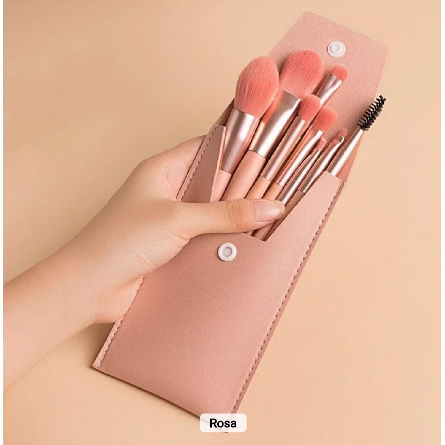 BROCHAS DE MAQUILLAJE SET 8 PIEZAS CON ESTUCHE ROSADO - 4