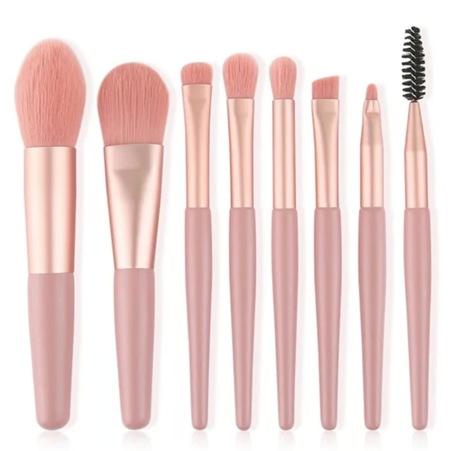BROCHAS DE MAQUILLAJE SET 8 PIEZAS CON ESTUCHE ROSADO - 5