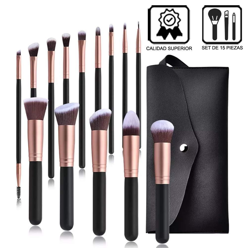 BROCHAS DE MAQUILLAJE PROFESIONALES SET 15 PIEZAS MYC320003 NEGRO - 1