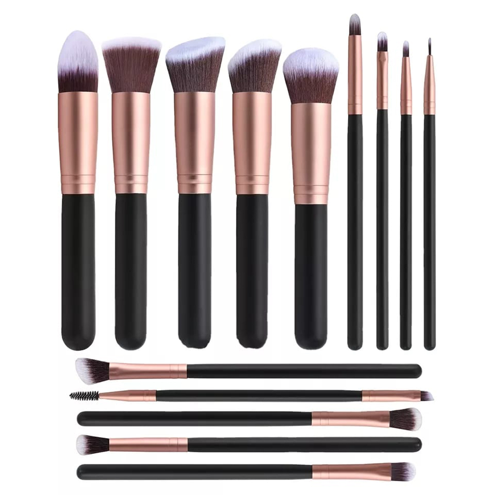 BROCHAS DE MAQUILLAJE PROFESIONALES SET 15 PIEZAS MYC320003 NEGRO - 2