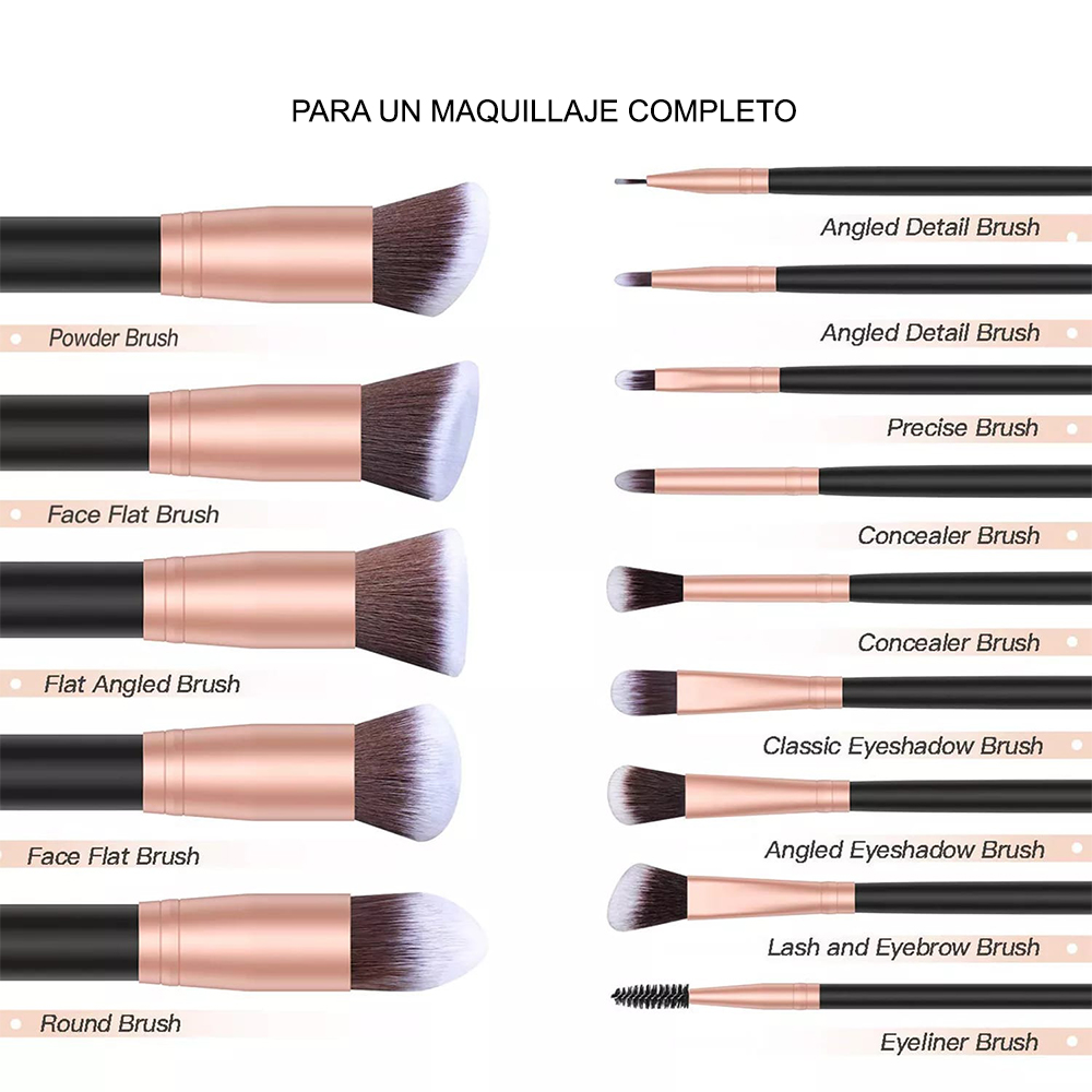 BROCHAS DE MAQUILLAJE PROFESIONALES SET 15 PIEZAS MYC320003 NEGRO - 3