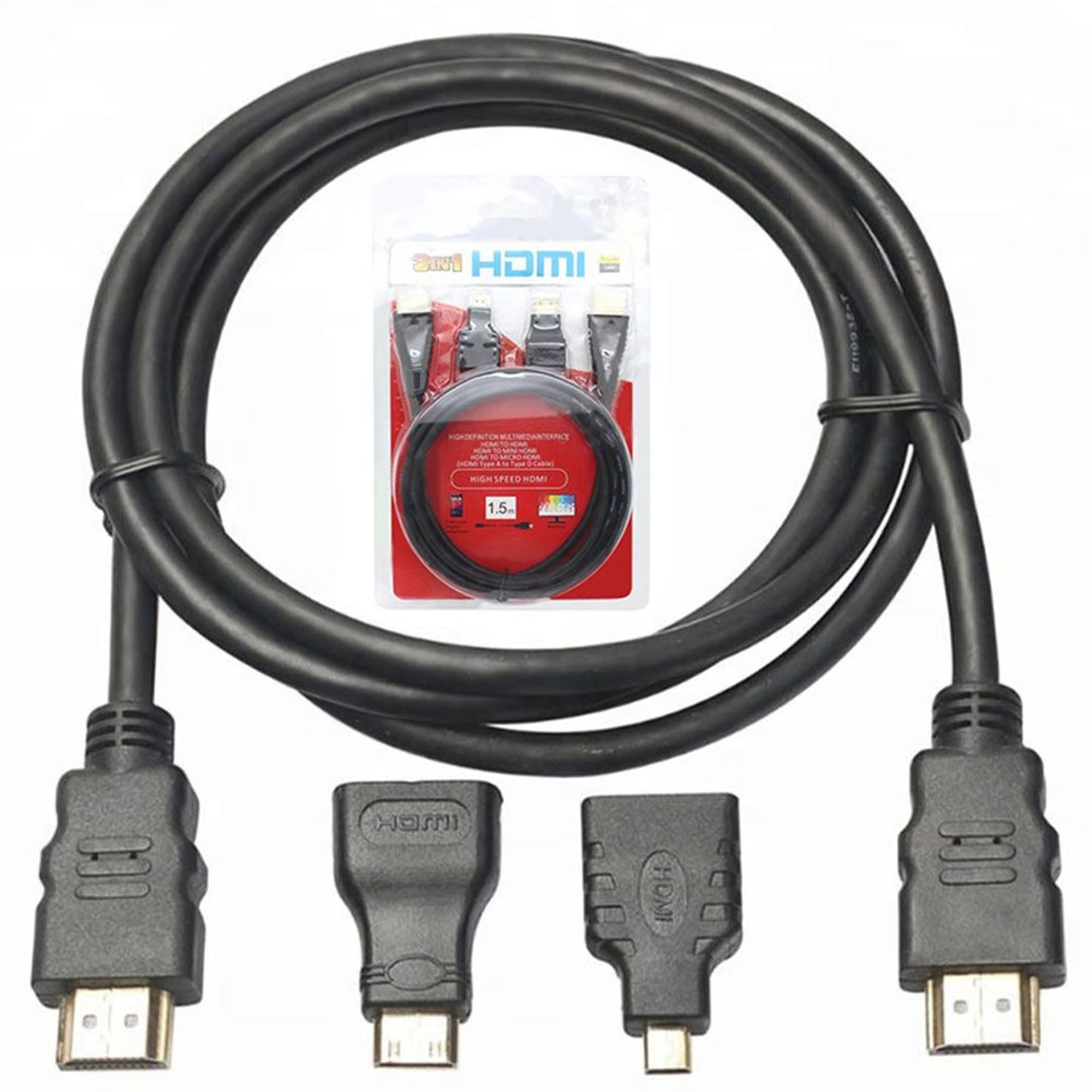 CABLE HDMI 3 EN 1 CON ADAPTADOR MINI Y MICRO HDMI 1.5 METROS - 1