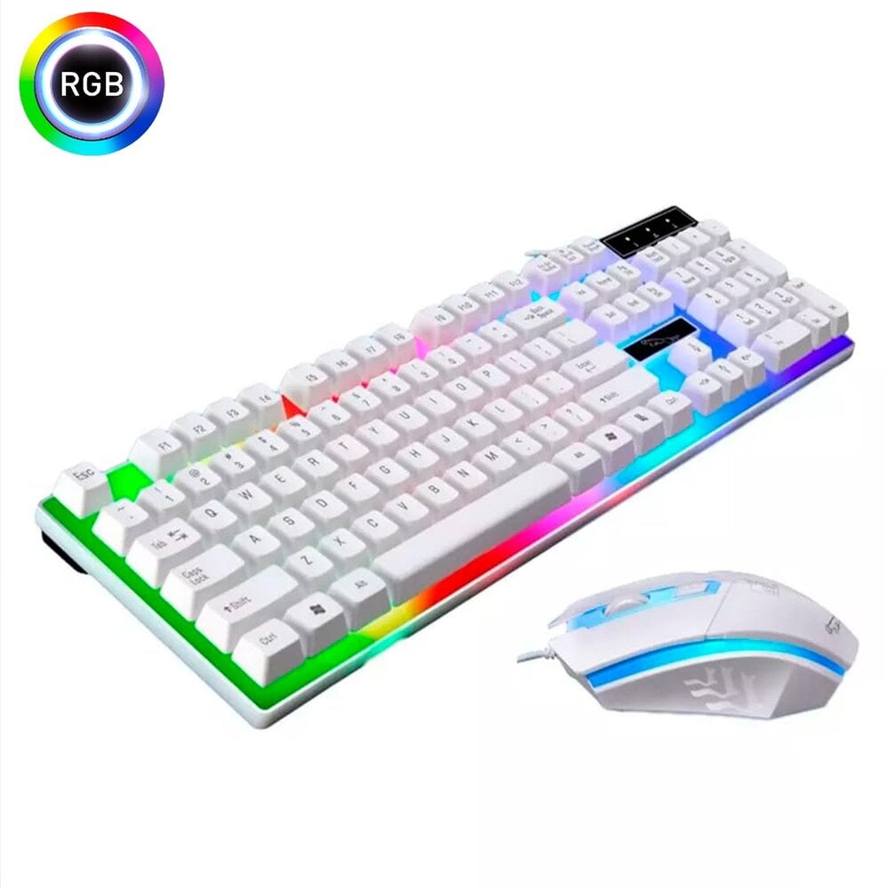 COMBO TECLADO Y MOUSE GAMER RGB LAPTOP PC BLANCO - 1