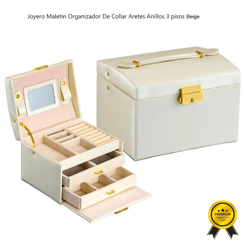 JOYERO MALETÍN ORGANIZADOR DE COLLAR ARETES ANILLOS 3 PISOS - 1