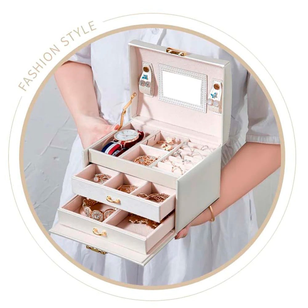 JOYERO MALETÍN ORGANIZADOR DE COLLAR ARETES ANILLOS 3 PISOS - 4