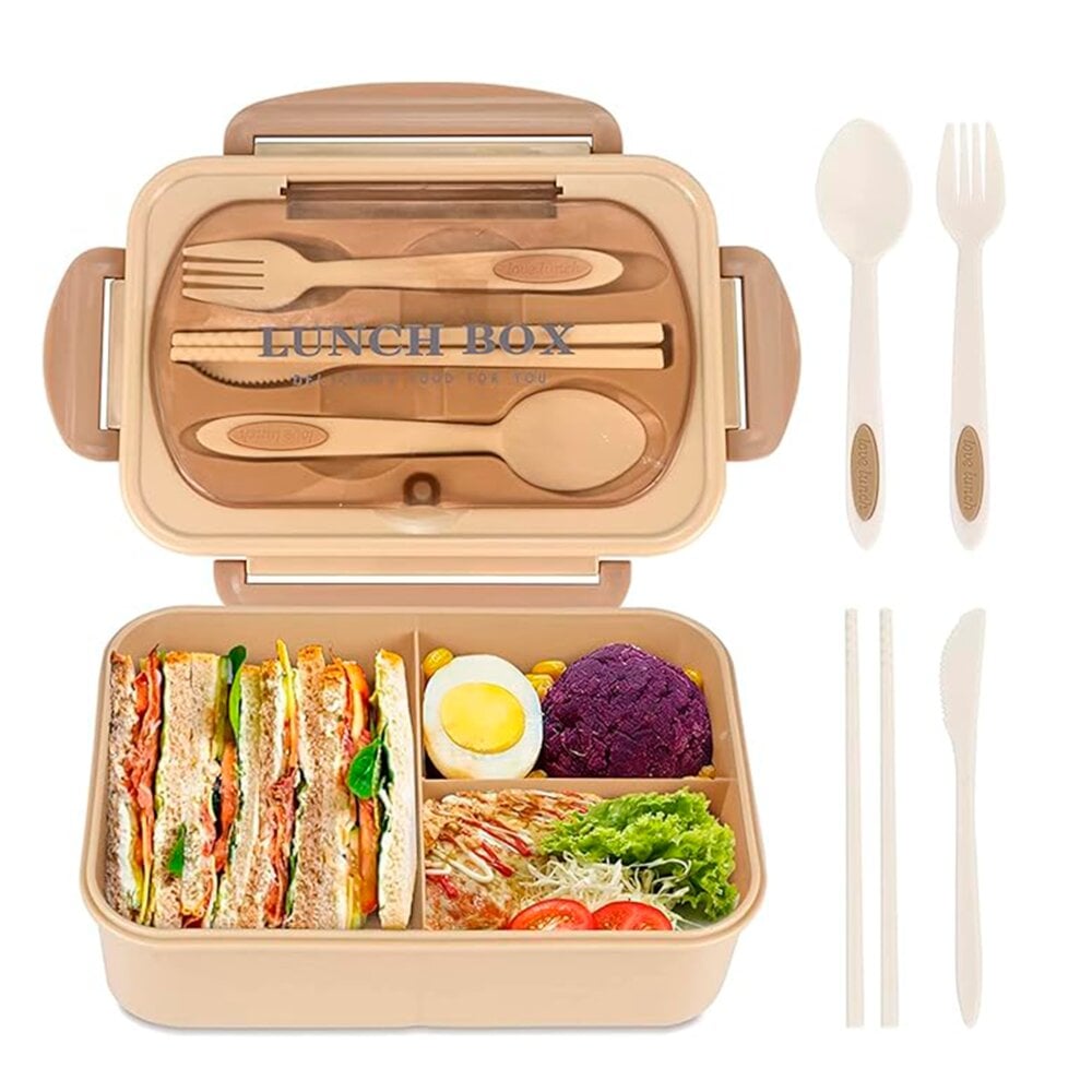LONCHERA TAPER PORTÁTIL HERMÉTICA DE ALIMENTOS + CUBIERTOS EASYYHOME BEIGE - 2