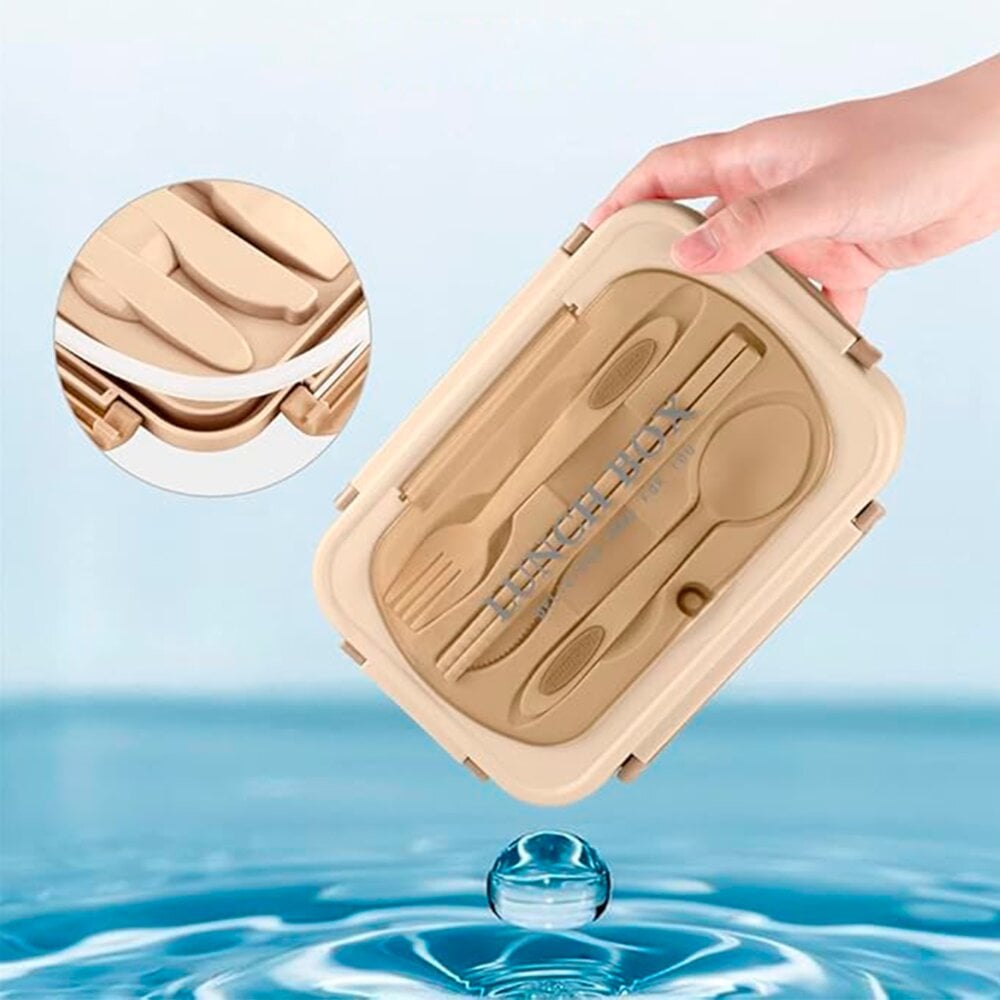 LONCHERA TAPER PORTÁTIL HERMÉTICA DE ALIMENTOS + CUBIERTOS EASYYHOME BEIGE - 3