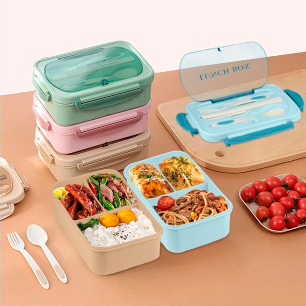LONCHERA TAPER PORTÁTIL HERMÉTICA DE ALIMENTOS + CUBIERTOS EASYYHOME BEIGE - 4