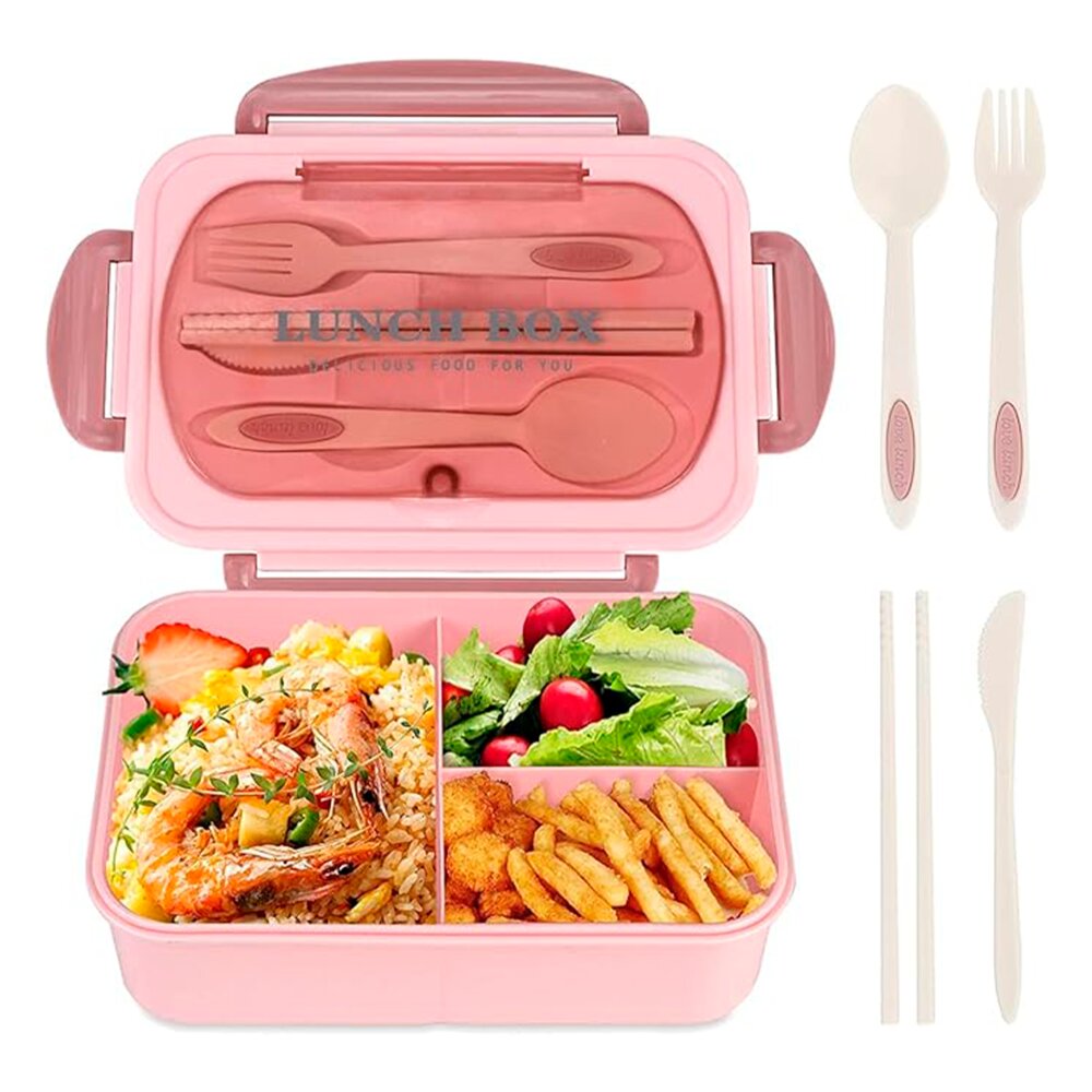 LONCHERA TAPER PORTÁTIL HERMÉTICA DE ALIMENTOS + CUBIERTOS EASYYHOME ROSADO - 2