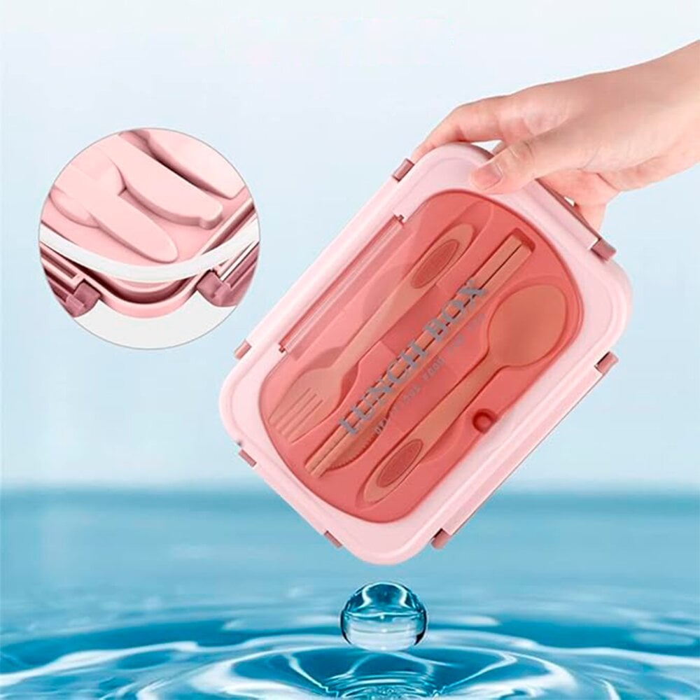 LONCHERA TAPER PORTÁTIL HERMÉTICA DE ALIMENTOS + CUBIERTOS EASYYHOME ROSADO - 3
