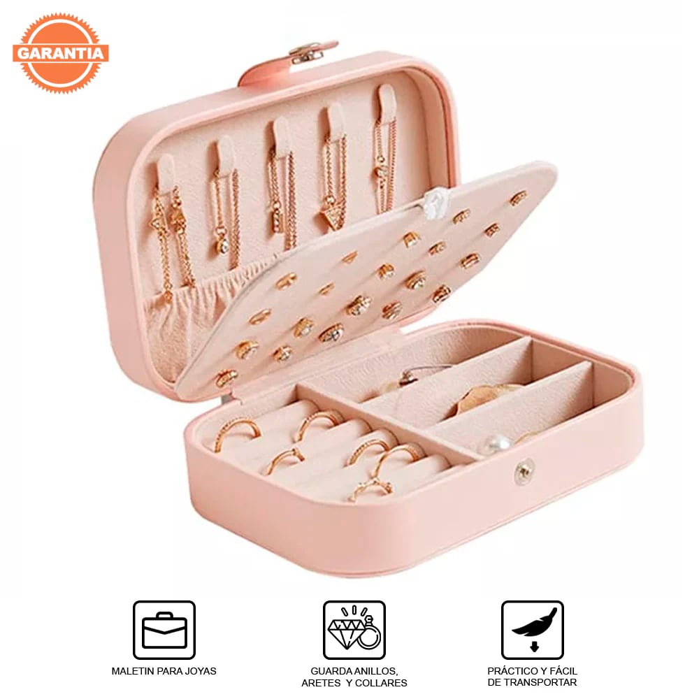 MALETÍN ESTUCHE ORGANIZADOR JOYERO DE VIAJE COLLAR ARETES ANILLOS - 1