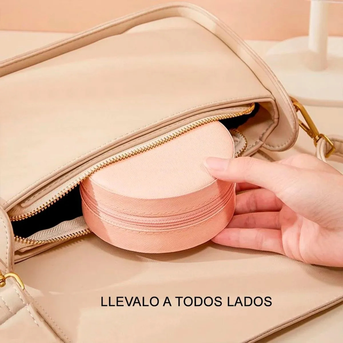 MALETÍN ORGANIZADOR JOYERO VIAJE ROSADO MDA290042 REDONDO - 4