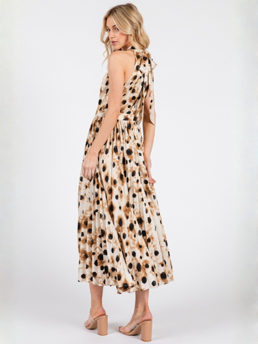 VESTIDO MUJER LARGO MIDI BEIGE EN DISEÑO ANIMAL PRINT Y CUELLO ALTO - 6
