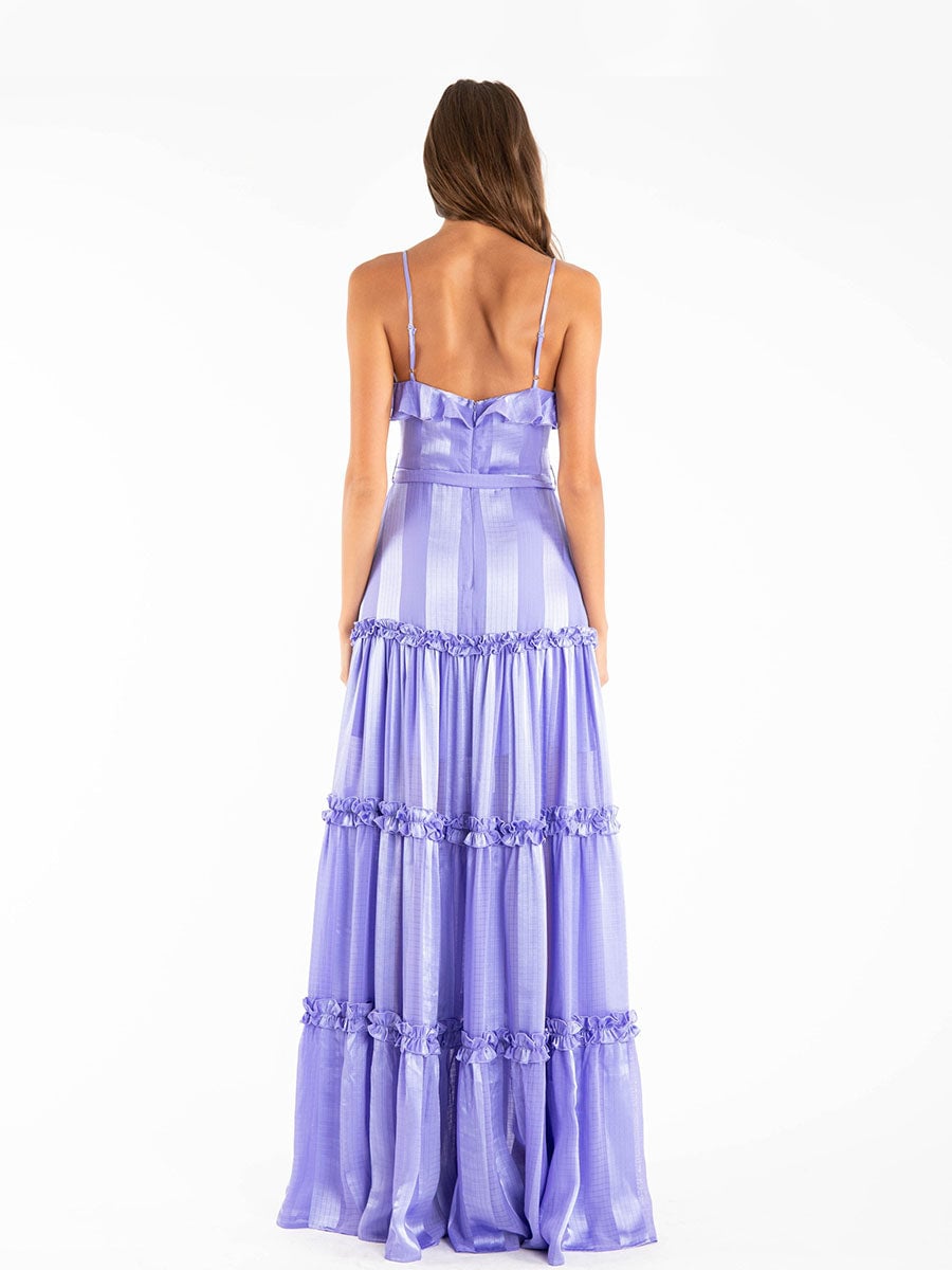 VESTIDO MUJER LARGO MAXI LILA SIN MANGAS CON VOLANTES Y FALDA 3 TIEMPOS - 3