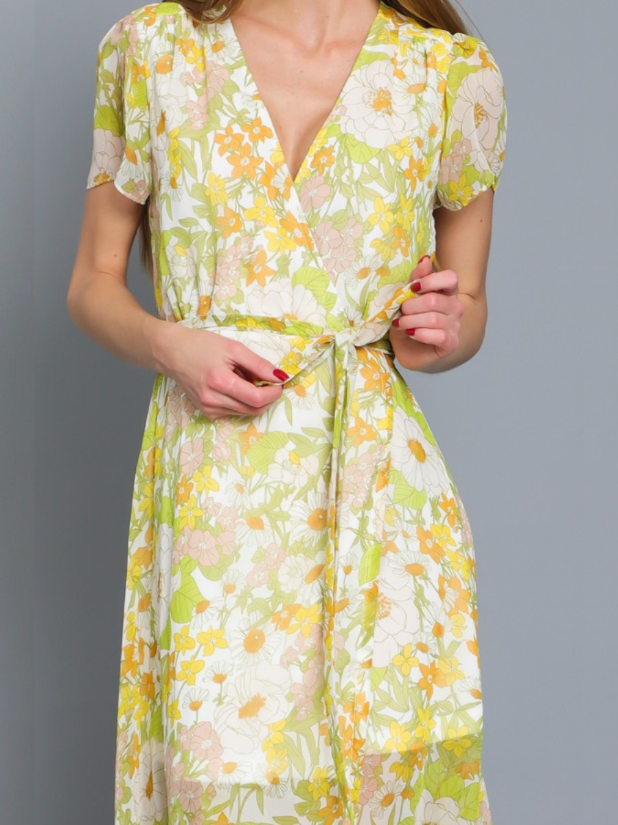 VESTIDO MUJER LARGO MAXI  ENVOLVENTE VERDE ESTAMPADO FLORAL ESCOTE EN V - 3