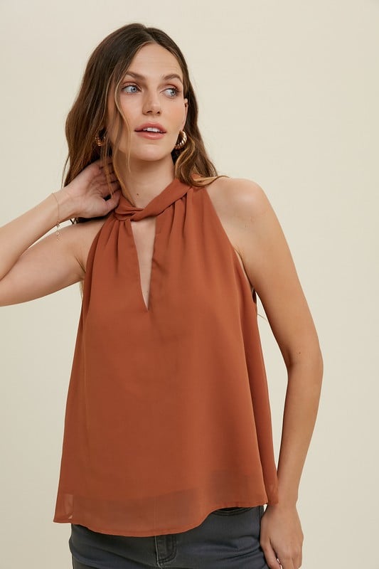 BLUSA TOP MUJER CAMEL CUELLO ALTO ESTILO HALTER - 1