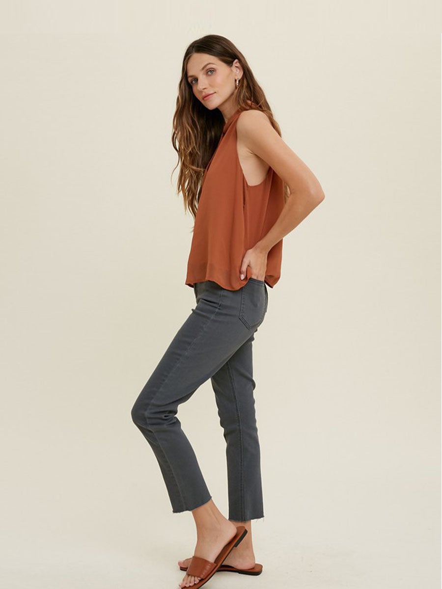 BLUSA TOP MUJER CAMEL CUELLO ALTO ESTILO HALTER - 2