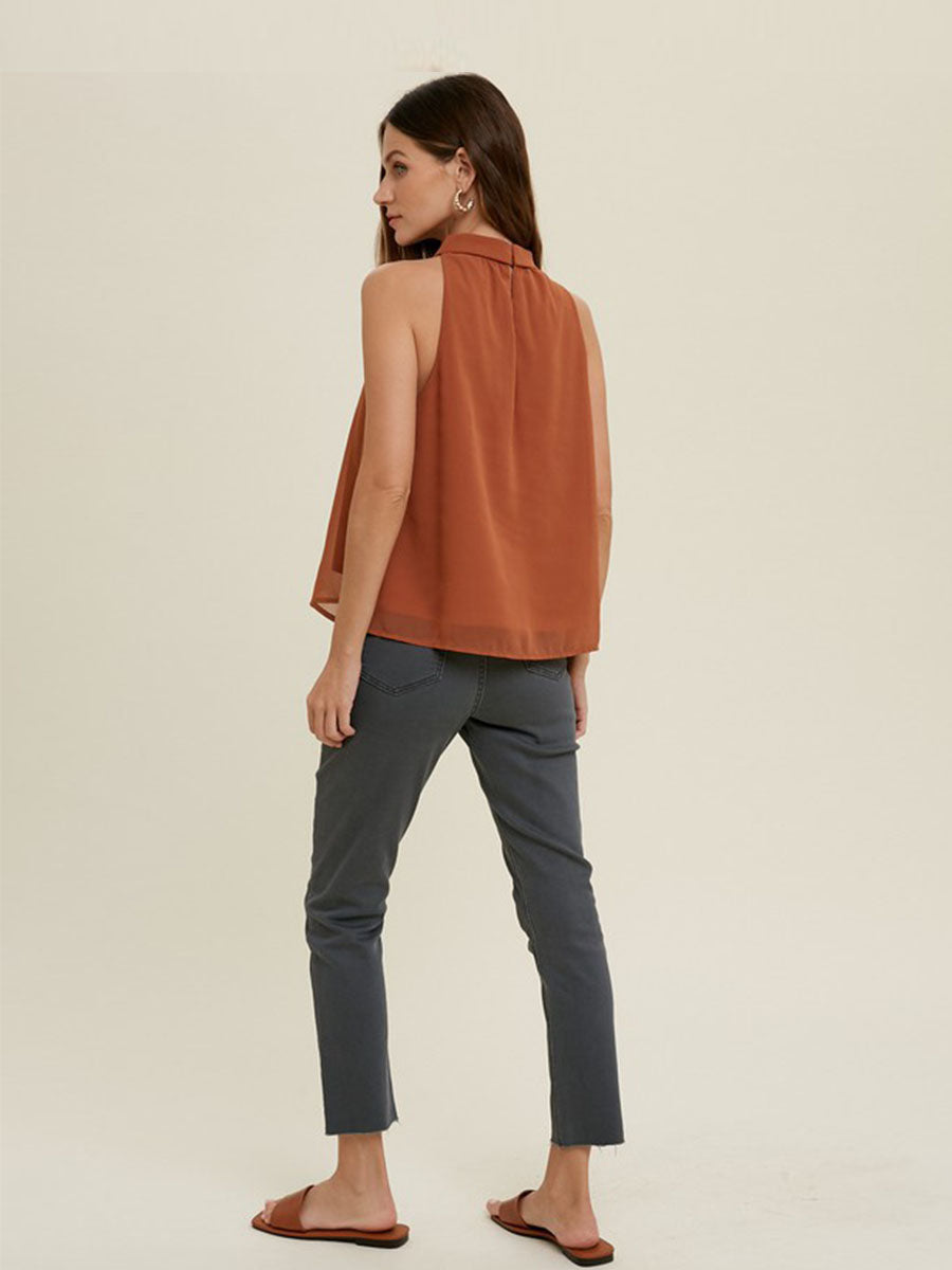 BLUSA TOP MUJER CAMEL CUELLO ALTO ESTILO HALTER - 3
