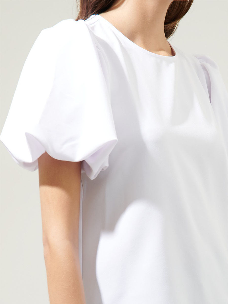 BLUSA TOP NEGRO MUJER CUELLO REDONDO MANGA GLOBO - 2