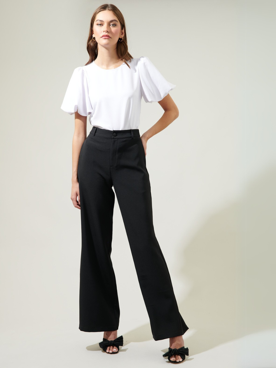 BLUSA TOP NEGRO MUJER CUELLO REDONDO MANGA GLOBO - 3