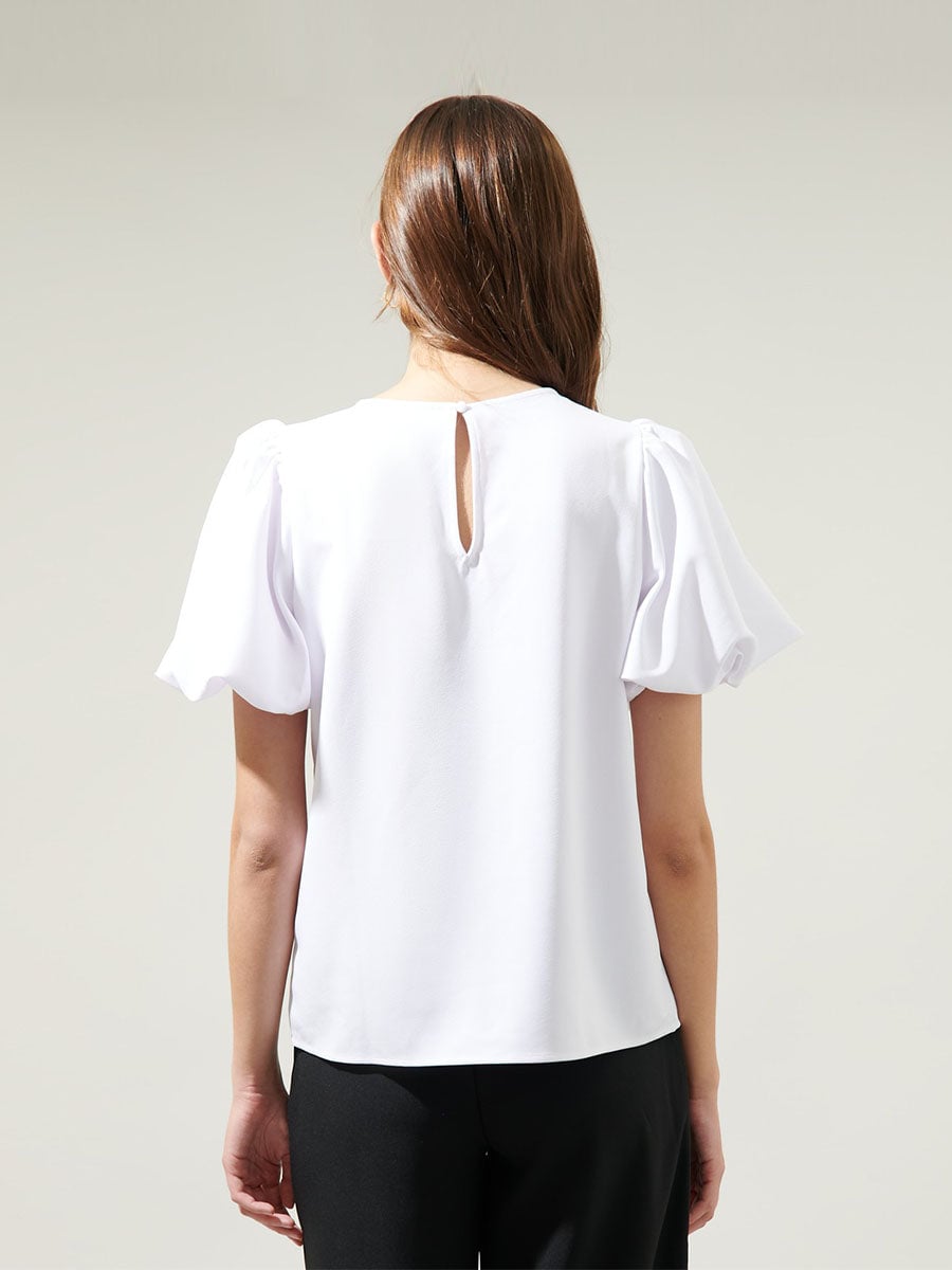 BLUSA TOP NEGRO MUJER CUELLO REDONDO MANGA GLOBO - 4