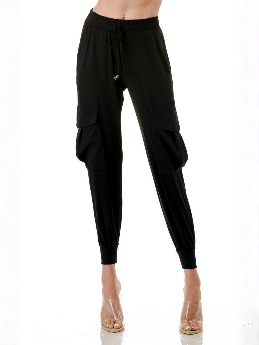 PANTALON MUJER ESTILO JOGGER/CARGO CON BOLSILLOS Y CORDON AJUSTABLE - 1