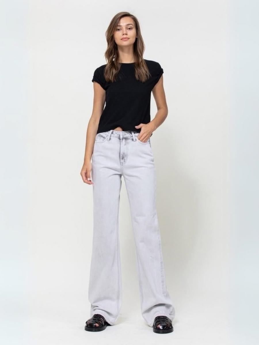 PANTALON JEAN MUJER GRIS CLARO CORTE RECTO - 1