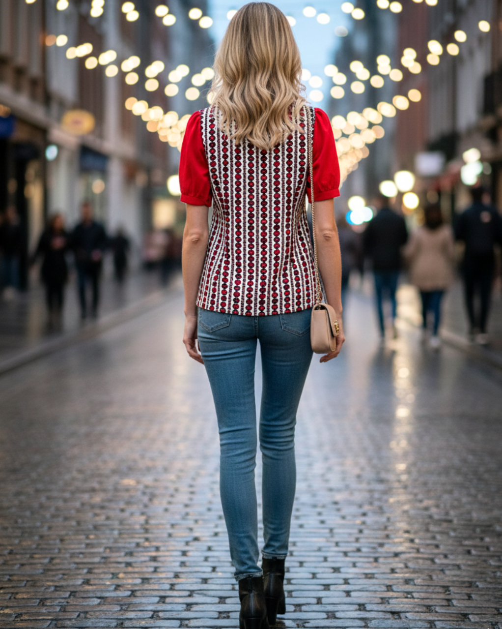 BLUSA CUELLO CAMISERO CON ESTAMPADO MUJER - BLANCO Y ROJO - 4