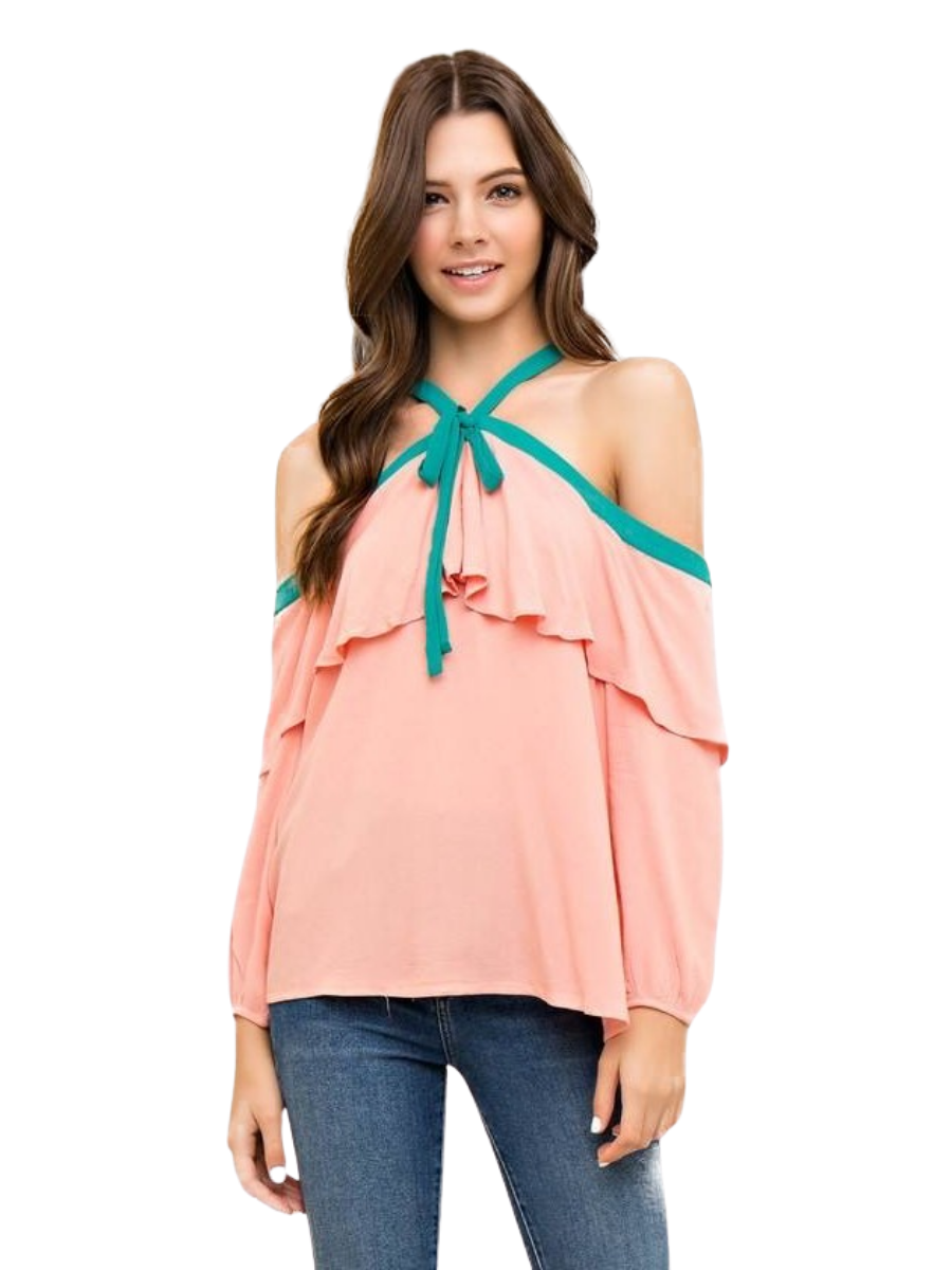 BLUSA HOMBROS CAIDOS MUJER - CORAL - 1