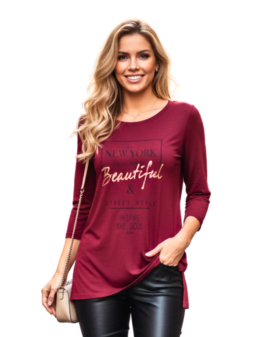 BLUSA MANGA 3/4 MUJER - GUINDA - 1
