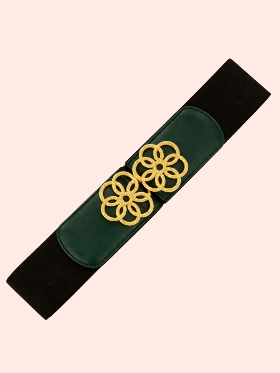 CORREA MUJER ELASTICA HEBILLA DORADA DE AROS ENTRELAZADOS - NEGRO - 2