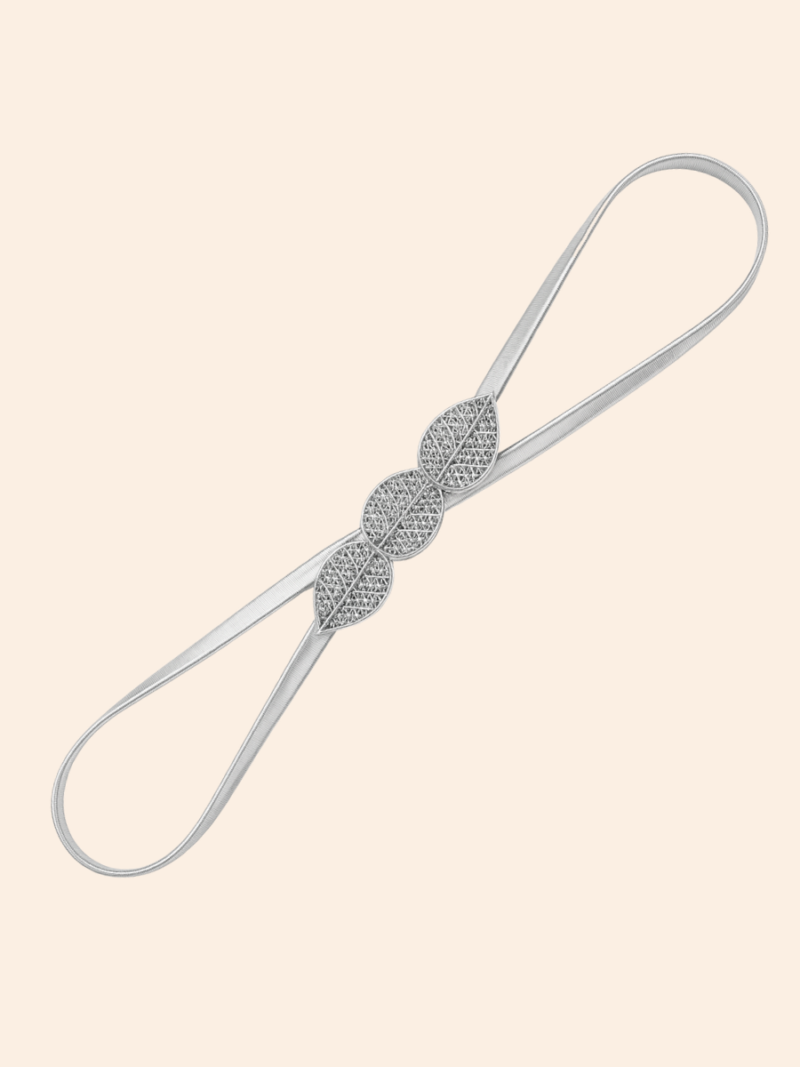 CORREA DELGADA ELASTICA FINA MUJER HOJAS FILIGRANA - PLATEADO - 2