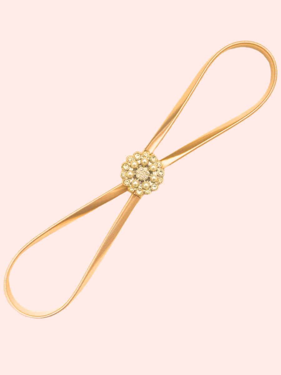 CORREA MUJER DORADA ELASTICA CON HEBILLA DE FLOR - 2