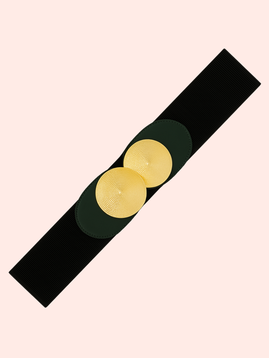 CORREA MUJER ELASTICA HEBILLA DORADA DOBLE CIRCULO - NEGRO - 2