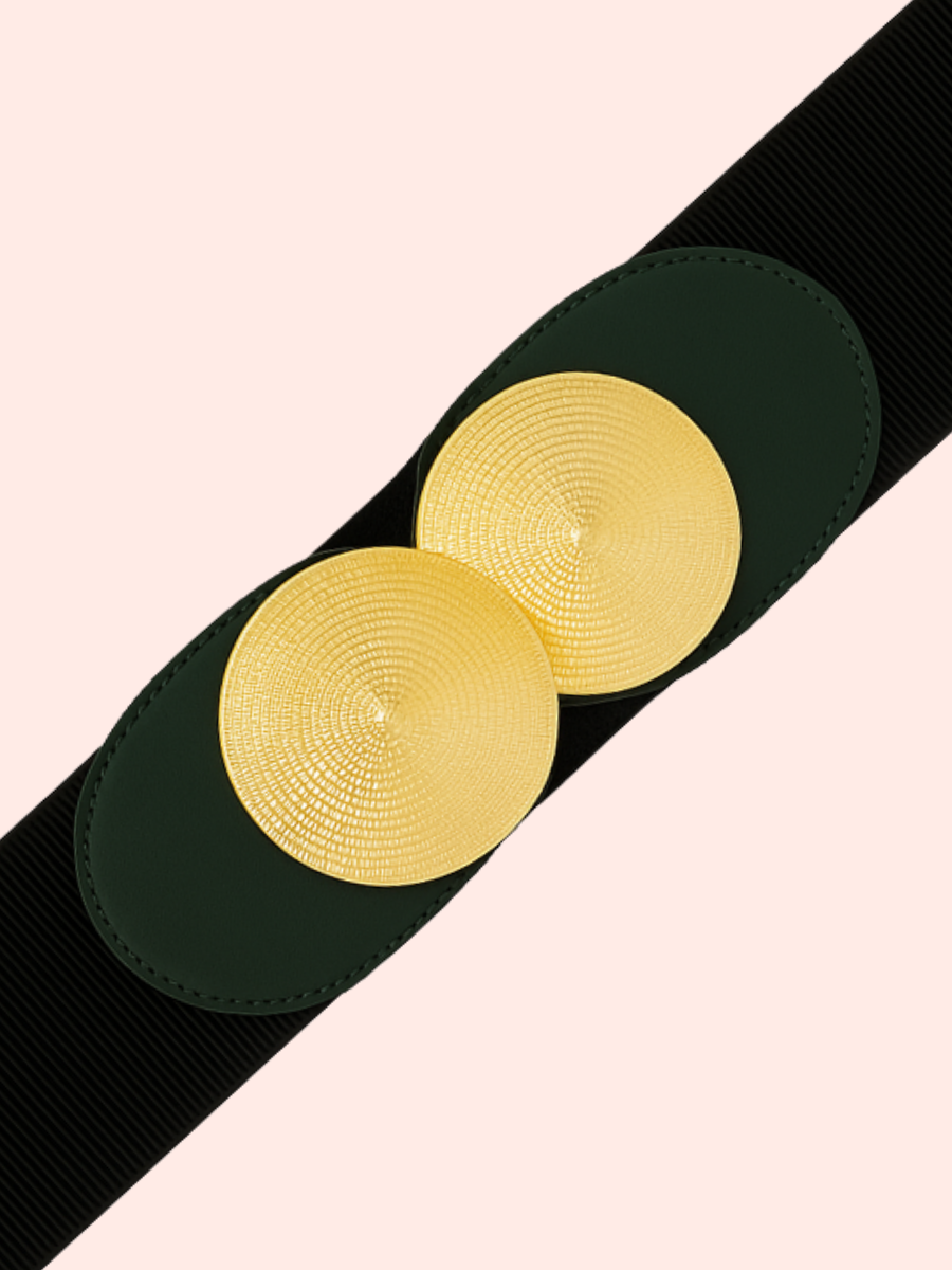 CORREA MUJER ELASTICA HEBILLA DORADA DOBLE CIRCULO - NEGRO - 3