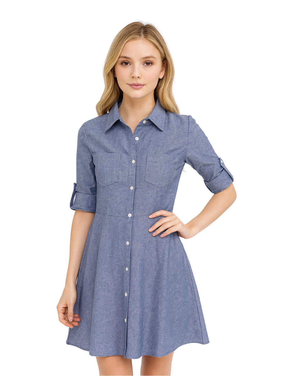 VESTIDO CORTO CAMISERO ESTILO DENIM - 1