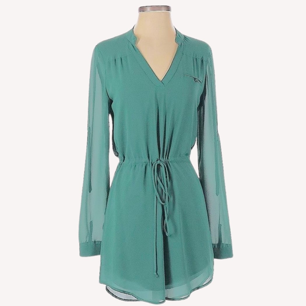 VESTIDO BLUSA MUJER VERDE MANGA LARGA CON CORDON AJUSTABLE - 2
