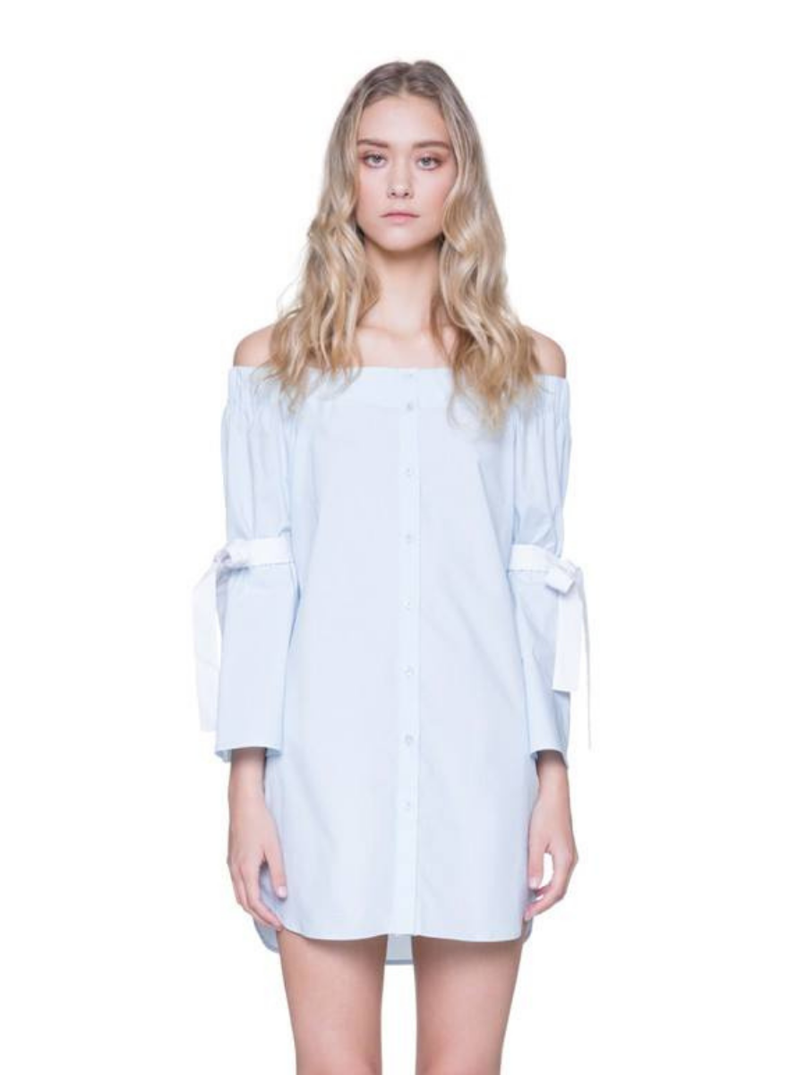 VESTIDO CORTO OFF SHOULDER CON LAZOS - 1