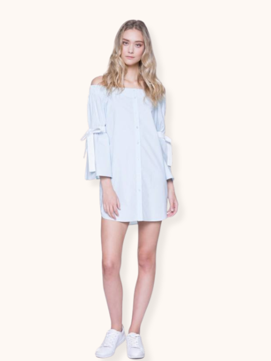 VESTIDO CORTO OFF SHOULDER CON LAZOS - 2