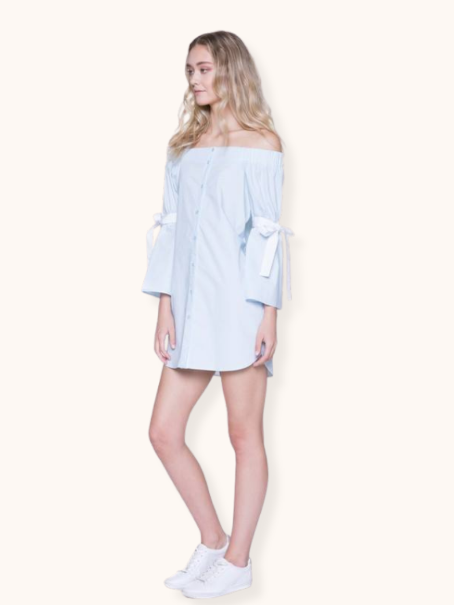 VESTIDO CORTO OFF SHOULDER CON LAZOS - 3