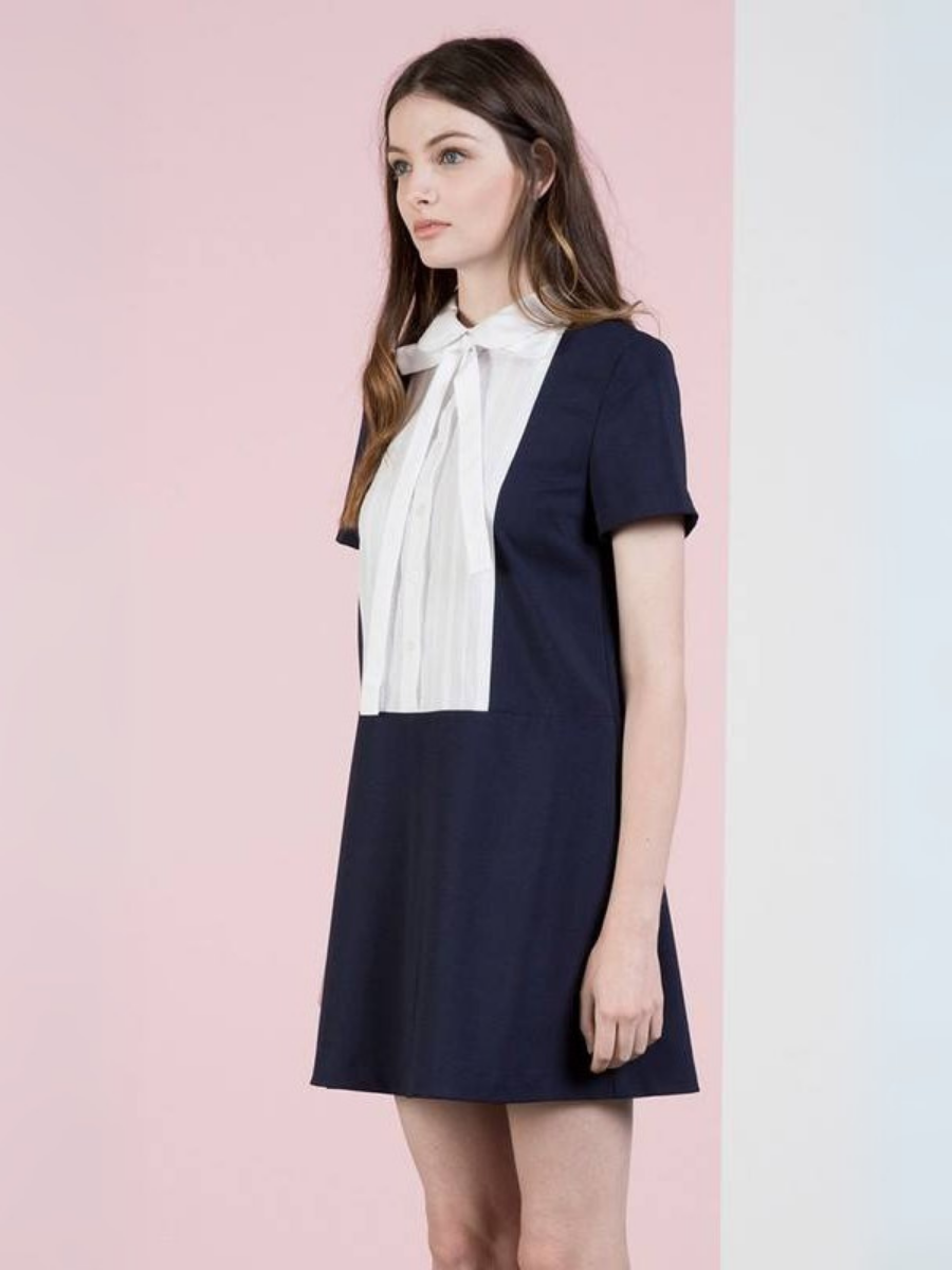 VESTIDO CORTO TUNIC NAVY CON LAZO - 2