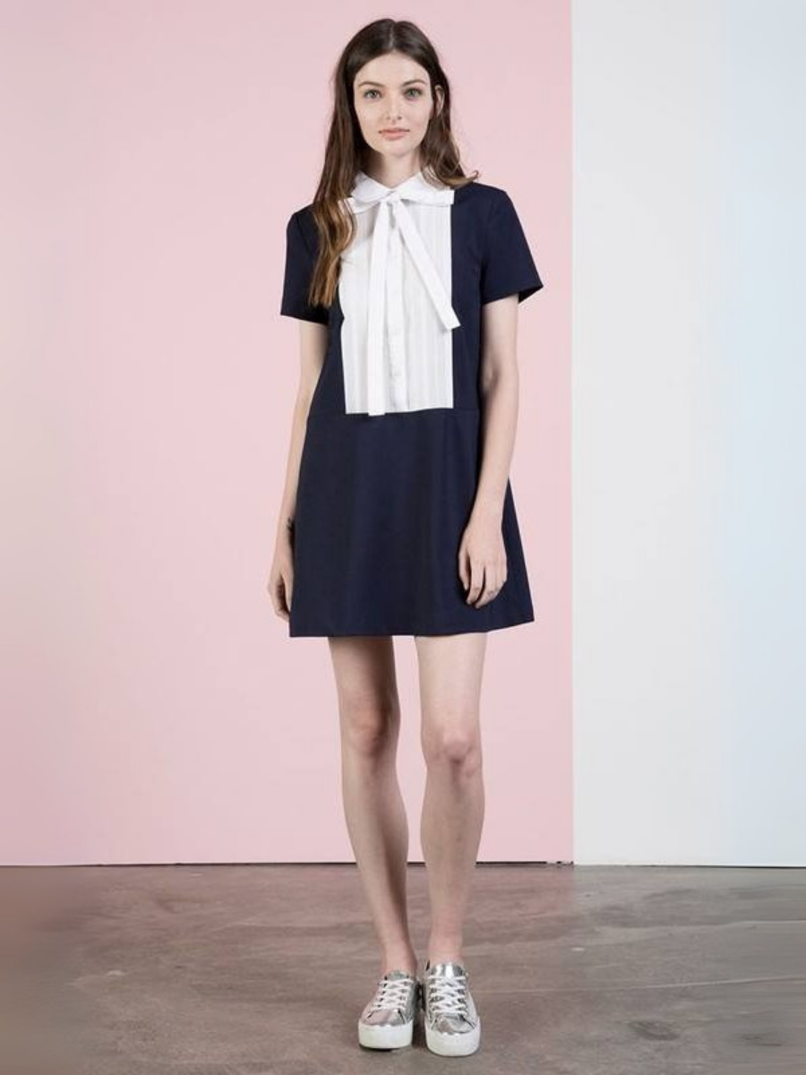 VESTIDO CORTO TUNIC NAVY CON LAZO - 4