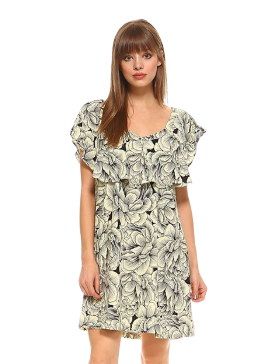 VESTIDO CORTO OFF SHOULDER ESTAMPADO FLORAL - 1