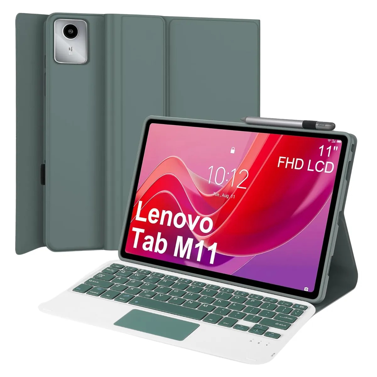 FUNDA CON TECLADO BLUETOOTH TOUCHPAD PARA LENOVO M11 / K11 - VERDE - 1