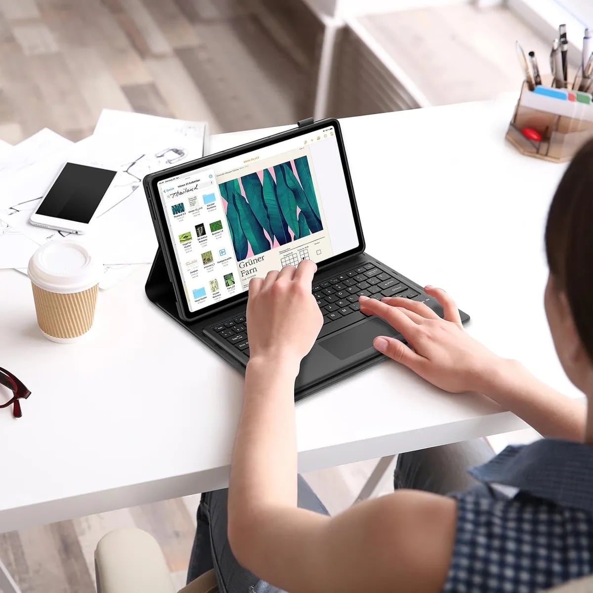 FUNDA CON TECLADO BLUETOOTH TOUCHPAD PARA LENOVO M11 / K11 - VERDE - 3