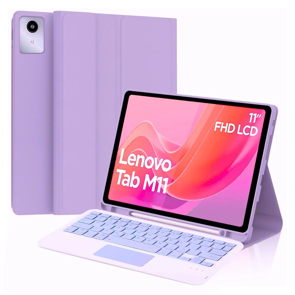 FUNDA CON TECLADO BLUETOOTH TOUCHPAD PARA LENOVO M11 / K11 - LILA - 1