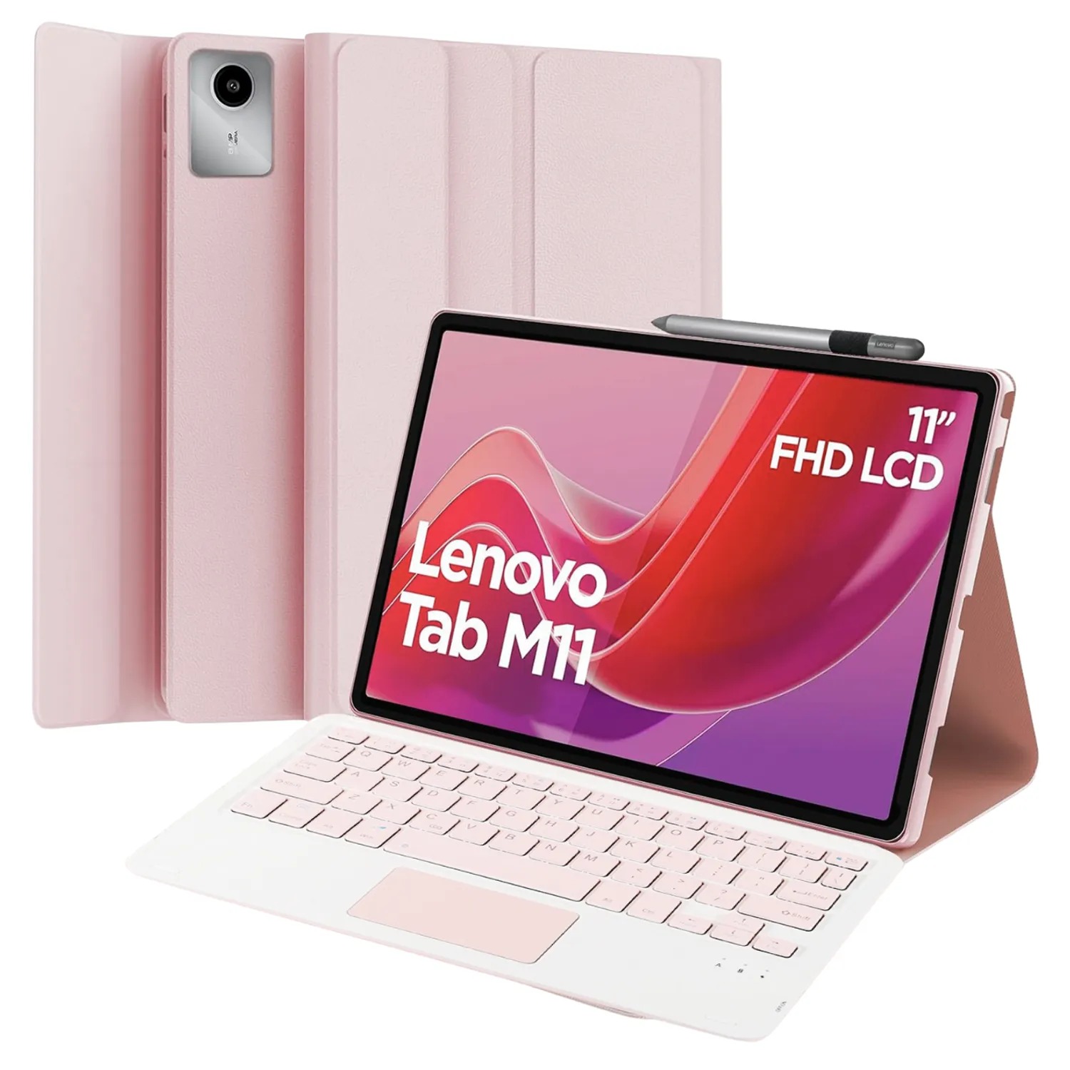 FUNDA CON TECLADO BLUETOOTH TOUCHPAD PARA LENOVO M11 / K11 - ROSADO - 1