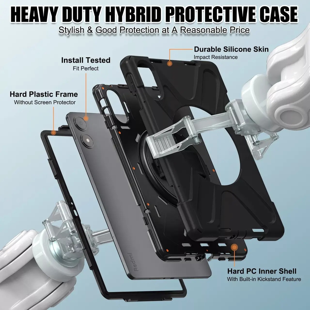 FUNDA PROTECTOR ANTIGOLPE ARMOR 360° PARA REDMI PAD PRO 12 .1' - NEGRO - 3