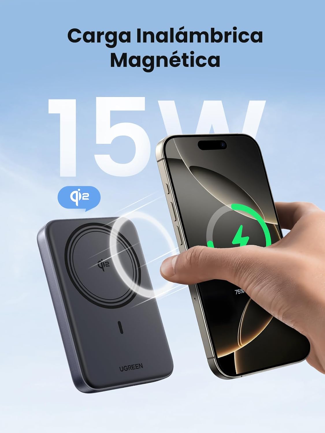 UGREEN NEXODE CARGADOR QI2 MAGNÉTICO PORTÁTIL 10000MAH USB C 30W / MAGSAFE 15W PB761 45763 - 2