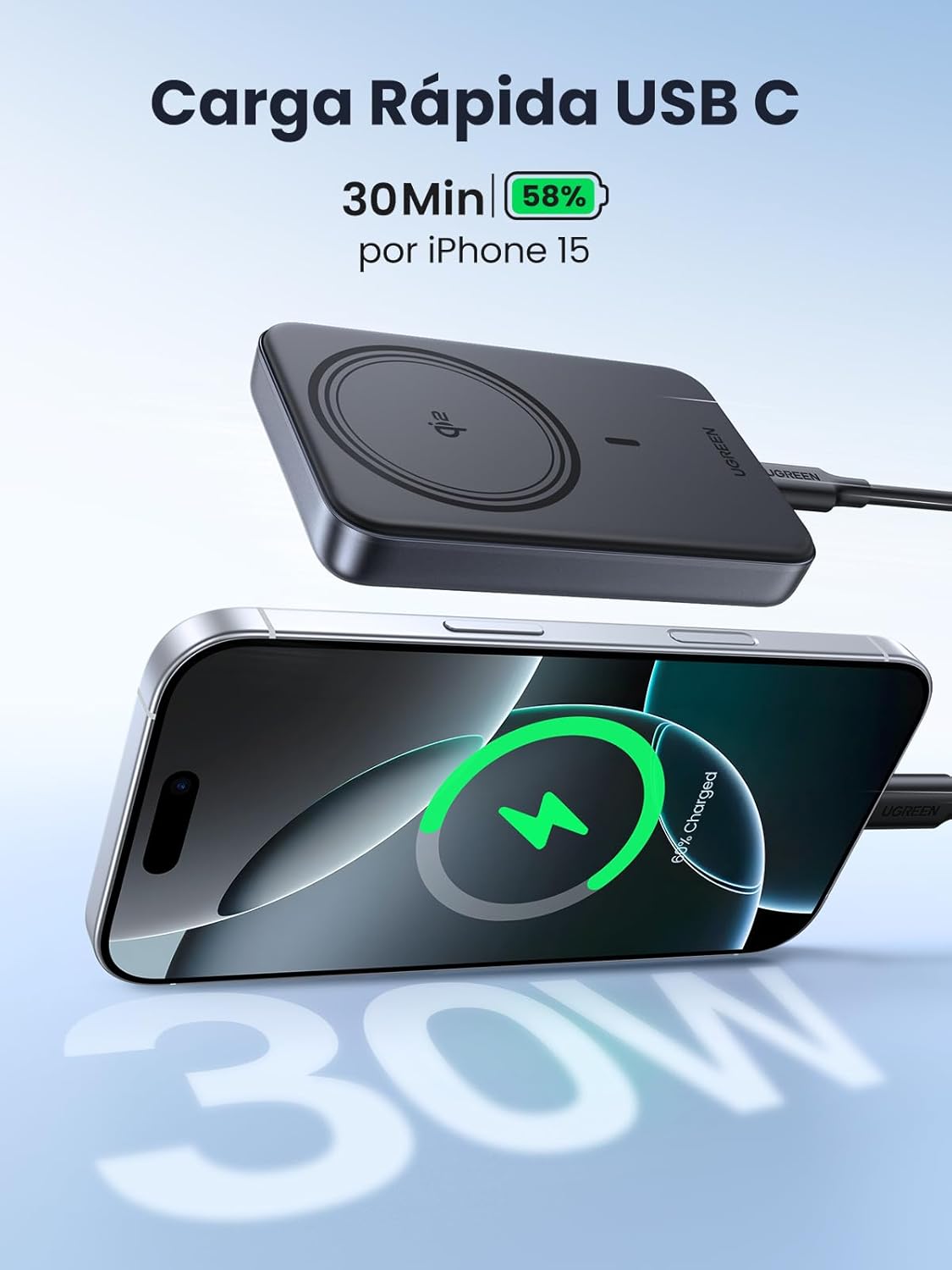 UGREEN NEXODE CARGADOR QI2 MAGNÉTICO PORTÁTIL 10000MAH USB C 30W / MAGSAFE 15W PB761 45763 - 4